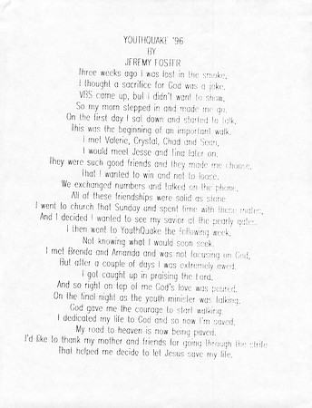 YOUTHQUAKE 96 BY JEREMY FOSTER 1996