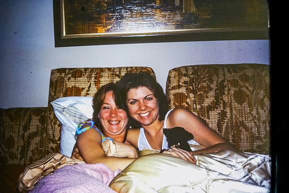 LEIGH AND GWEN WITH PUPPIES A 1978